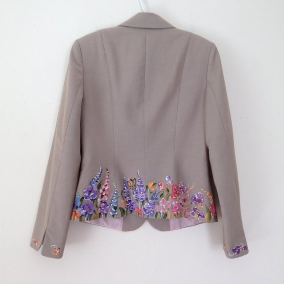 Calvin Klein Hand Painted Floral Blazer Jacket - Picture 8 of 16